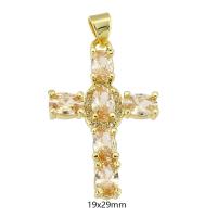 Kubik Zirkonium mikro bana Mässing hängande, Cross, guldfärg pläterade, mode smycken & DIY & micro bana cubic zirconia, fler färger för val, 19x29x3mm, Hål:Ca 3mm, 10PC/Lot, Säljs av Lot