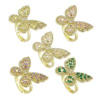 Cubique anneau en laiton Circonia Micro Pave, papillon, Placage de couleur d'or, Réglable & bijoux de mode & pavé de micro zircon & pour femme, plus de couleurs à choisir, 28x24mm, 5PC/lot, Vendu par lot