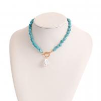 Fashion Turquoise Ketting, Natuurlijke Turquoise, met Plastic Pearl & Zinc Alloy, Onregelmatige, gold plated, voor vrouw, gemengde kleuren, 22mm, Lengte 15.7 inch, Verkocht door PC