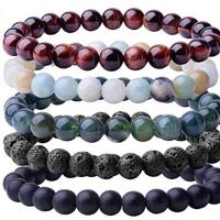 Gemstone Bracciali, pietra preziosa, Cerchio, fatto a mano, stile di imballaggio differente per la scelta & unisex, colori misti, 8mm, Lunghezza 6.3 pollice, Venduto da set