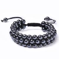 Sort + magnetisk + sten Armbånd, med Knude ledning, håndlavet, tre lag & mode smykker & Unisex, nikkel, bly & cadmium fri, 6mm, Længde Ca. 7.5-11.8 inch, Solgt af PC