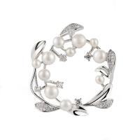 Zoetwater Parel Broche, Messing, met Shell Pearl & Zoetwater Parel, Bloem, platinum plated, verschillende stijlen voor de keuze & micro pave zirconia & voor vrouw, nikkel, lood en cadmium vrij, 38x38mm, Verkocht door PC