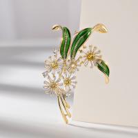 Brass Brooch Flower 18K gold plated micro pave cubic zirconia & for woman & enamel nickel lead & cadmium free Sold By PC