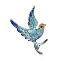 Broche émail, alliage de zinc, oiseau, Placage de couleur d'or, Glaçure en émail peinte à la main & pour femme & avec strass, protéger l'environnement, sans nickel, plomb et cadmium, 40x58mm, Vendu par PC