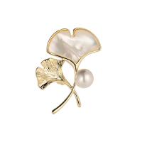 South Sea Shell Spilla, ottone, with Shell Pearl & bianco conchiglia, Foglia di Ginkgo, placcato, per la donna, nessuno, 37x42mm, Venduto da PC