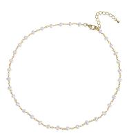 Colar de Pérolas de Água Doce Natural, Pérolas de água doce, with liga de zinco, with 1.96 inch extender chain, cromado de cor dourada, para mulher, branco, comprimento Aprox 14.9 inchaltura, vendido por PC