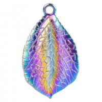 Pendants Sinc Alloy Leaf, plátáilte, unisex, dathanna measctha, 35x20mm, Fad 50 cm, Díolta De réir PC