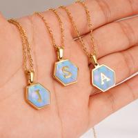 Stainless Steel Jewelry Necklace 304 Stainless Steel with Shell Hexagon Vacuum Ion Plating fashion jewelry & with letter pattern & for woman golden 16mm Length Approx 18 Inch Sold By PC