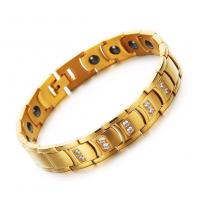 Pulsera de Acero Inoxidable, acero inoxidable 304, chapado en color dorado, Joyería & para hombre & con diamantes de imitación, dorado, 12mm, longitud aproximado 8.34 Inch, Vendido por UD