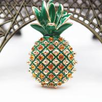 Broche émail, alliage de zinc, ananas, Placage de couleur d'or, Glaçure en émail peinte à la main & pour femme & avec strass, plus de couleurs à choisir, protéger l'environnement, sans nickel, plomb et cadmium, 25x30mm, 10PC/lot, Vendu par lot