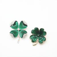 Rhinestone Broche, Zinc Alloy, Four Leaf Clover, forgyldt, forskellige stilarter for valg & for kvinde & med rhinestone, nikkel, bly & cadmium fri, 40x50mm, 10pc'er/Lot, Solgt af Lot