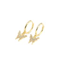 925 Sterling Sølv Drop Earring, Butterfly, forgyldt, for kvinde & med rhinestone, flere farver til valg, 8.50x20.90mm, Solgt af par