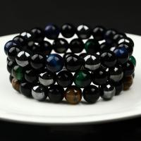 Gemstone Armbånd, Tiger Eye, med obsidian & Hæmatit, Runde, forskellig størrelse for valg & for par, flere farver til valg, Længde Ca. 7.5 inch, Solgt af PC