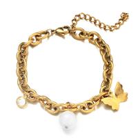 Bijoux bracelet en acier inoxydable, Acier inoxydable 304, avec Shell Pearl, avec 1.97inch chaînes de rallonge, papillon, bijoux de mode & pour femme & avec strass, plus de couleurs à choisir, 7mm, Longueur Environ 6.69 pouce, Vendu par PC