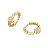 Cubic Zirconia Micro Pave Brass Earring Round plated fashion jewelry & micro pave cubic zirconia & for woman nickel lead & cadmium free Sold By Pair