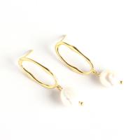 925 sterling zilver Drop Earring, met Zoetwater Parel, gold plated, voor vrouw, 13x41mm, Verkocht door pair