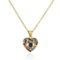 Cubic Zircon Micro Pave Brass Necklace Heart 18K gold plated micro pave cubic zirconia & for woman & hollow Length Approx 17.71 Inch Sold By PC