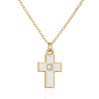 Cubic Zircon Micro Pave Mässing Halsband, Cross, 18K guldpläterad, micro bana cubic zirconia & för kvinna & emalj, 12x22mm, Längd Ca 17.71 inch, Säljs av PC