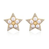 Kubik Zirkonium mikro bana Mässing Örhänge, med Plast, Star, 18K guldpläterad, micro bana cubic zirconia & för kvinna, 16x16mm, Säljs av PC