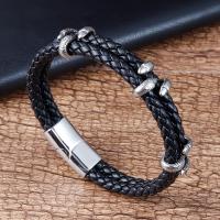 316L Stainless Steel Bracelet with PU Leather polished fashion jewelry & for man black Length 21 cm Sold By PC