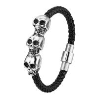 acero inoxidable 316L Pulsera, con Cuero de PU, Calavera, pulido, Joyería & para hombre, Negro, longitud 21 cm, Vendido por UD