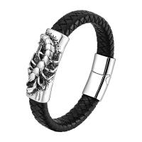 316L Stainless Steel Bracelet with PU Leather polished fashion jewelry & for man black Length 21 cm Sold By PC