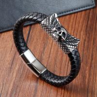 316L Stainless Steel Bracelet with PU Leather polished fashion jewelry & for man black Length 21 cm Sold By PC