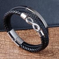 316L Stainless Steel Bracelet with PU Leather polished fashion jewelry & for man black Length 21 cm Sold By PC