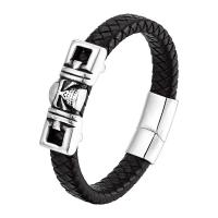 316L Stainless Steel Bracelet with PU Leather polished fashion jewelry & for man black Length 21 cm Sold By PC