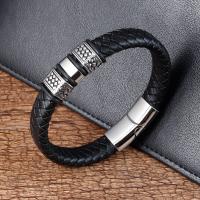 316L Stainless Steel Bracelet with PU Leather polished fashion jewelry & for man black Length 21 cm Sold By PC