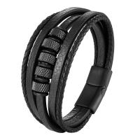 316L Stainless Steel Bracelet with PU Leather polished fashion jewelry & for man black Length 21 cm Sold By PC