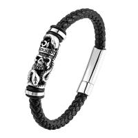 316L Stainless Steel Bracelet with PU Leather polished fashion jewelry & for man black Length 21 cm Sold By PC