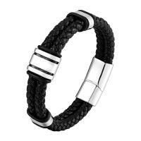 acero inoxidable 316L Pulsera, con Cuero de PU, pulido, Joyería & para hombre, Negro, longitud 21 cm, Vendido por UD