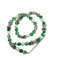 Jewelry Gemstone muince, Sinc Alloy, le Jade & Pearl Plaisteacha & 304 Cruach dhosmálta, le 2.76Inch slabhra extender, plátáilte, unisex, dathanna measctha, nicil, luaidhe & caidmiam saor in aisce, Fad Thart 20.87 Inse, Thart 10ríomhairí pearsanta/Mála, Díolta De réir Mála