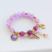 Acryl Armbanden, met Schelp & Zinc Alloy, gold plated, uniseks & met strass, purper, 8mm, Lengte Ca 18 cm, Verkocht door PC