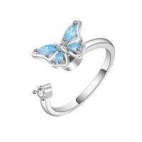 Messing Cuff fingerring, Butterfly, forgyldt, drejelig & Micro Pave cubic zirconia & for kvinde, flere farver til valg, nikkel, bly & cadmium fri, 8mm, Solgt af PC