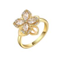 Messing Manchet Finger Ring, Four Leaf Clover, gold plated, draaibare & micro pave zirconia & voor vrouw, gouden, nikkel, lood en cadmium vrij, 16.34mm, Verkocht door PC