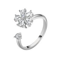 Messing Manchet Finger Ring, Four Leaf Clover, plated, draaibare & voor vrouw & met strass, meer kleuren voor de keuze, nikkel, lood en cadmium vrij, 10mm, Verkocht door PC