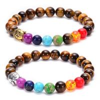 Gemstone Náramky, Tygří oko, s Drahokam & Mosaz, ruční práce, módní šperky & unisex, více barev na výběr, 8mm, Délka Cca 6.6-8.2 inch, Prodáno By PC