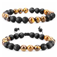 Edelsteen armbanden, met Knoopkoord & Lava, handgemaakt, 2 stuks & mode sieraden & verschillende materialen voor de keuze & uniseks, 8mm, Lengte Ca 7-9.4 inch, Verkocht door Stel