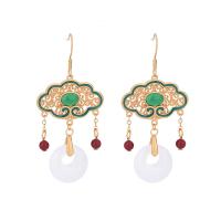 laiton Boucle d'oreille goutte, Glaçure en émail peinte à la main & imitation jade & pour femme, 60mm, Vendu par paire