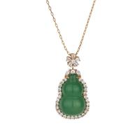 Zinc Alloy Halskæde, med Green Calcedony, Calabash, guldfarve belagt, Micro Pave cubic zirconia & for kvinde, 20x38mm, Længde Ca. 17.72 inch, Solgt af PC