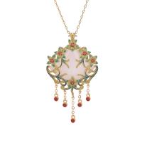 alliage de zinc collier, Plaqué d'or 24K, Glaçure en émail peinte à la main & imitation jade & pour femme, 30x55mm, Longueur Environ 17.72 pouce, Vendu par PC