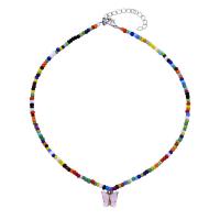 Glass Seed Beads Ketting, Cats Eye, met Glas rocailles & Zinc Alloy, met 5cm extender keten, Vlinder, mode sieraden & voor vrouw, meer kleuren voor de keuze, Per verkocht 36 cm Strand