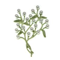 Plastic perle broche, Zinc Alloy, med Plastic Pearl, Tree, ovntørrende lak, for kvinde, nikkel, bly & cadmium fri, 53x53mm, 10pc'er/Lot, Solgt af Lot