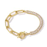 Cilindrata Zircone Bracciale in ottone micro pavimenta, placcato, stili diversi per la scelta & Micro spianare cubic zirconia & per la donna, Lunghezza Appross. 18-28 cm, Venduto da PC