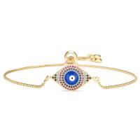 Bracelet Evil Eye bijoux, laiton, Plaqué or 18K, Réglable & styles différents pour le choix & pavé de micro zircon & pour femme & émail, Longueur Environ 18-28 cm, Vendu par PC