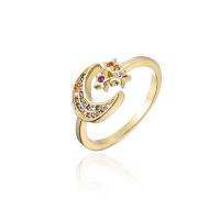 Messing Manchet Finger Ring, Maan en Ster, gold plated, Verstelbare & micro pave zirconia & voor vrouw, 18mm, Verkocht door PC