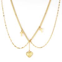 Colar de Multi camada da forma, Aço inoxidável 304, with 5 extender chain, Coração, joias de moda & para mulher, dourado, 16.80x16.60mm, comprimento Aprox 15.75 inchaltura, vendido por PC