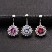 Messing Buikring  , met Cubic Zirconia, Bloem, platinum plated, voor vrouw & gefacetteerde, meer kleuren voor de keuze, nikkel, lood en cadmium vrij, 16x30mm, Verkocht door PC